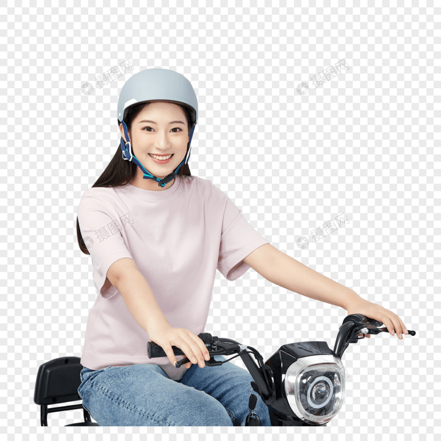 美女骑电动车戴头盔图片
