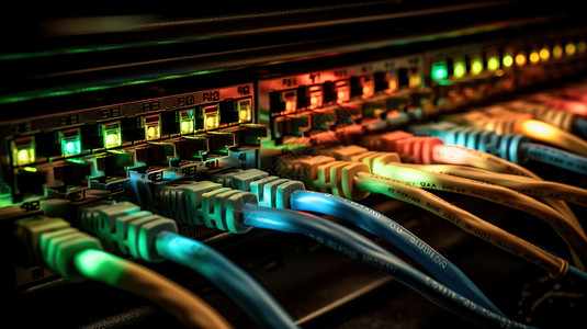 彩色网线网络核心连接的网络电缆插画