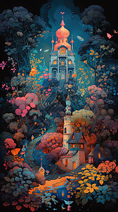 梦幻花园城堡背景图片