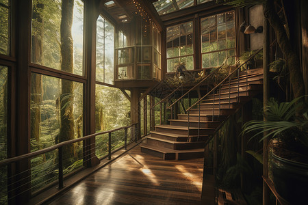 林间木屋背景图片