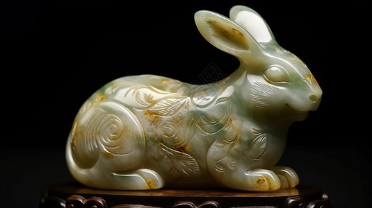 玉石摆件兔子玉石雕刻摆件插画