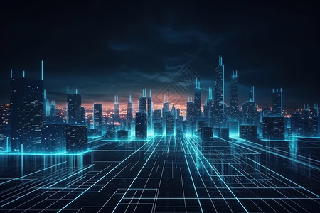 未来感网格城市背景图片