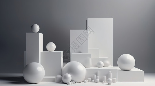 白色小立方体白色大气简约展台设计图片