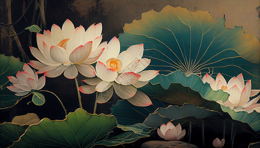 中式工笔荷花绘画背景图片