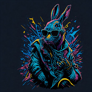 赛博朋克蓝色酷炫兔子背景图片