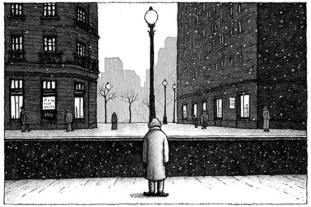 黑白孤独孤独的老头插画
