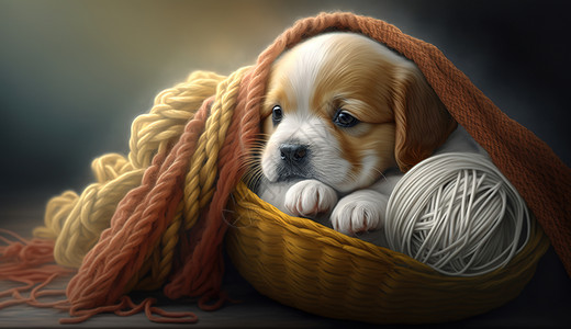 毛线围巾围巾下的小狗插画