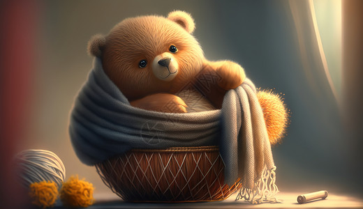 可爱小熊包毛绒小熊插画