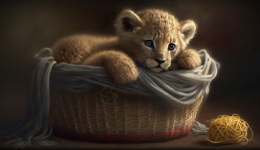 毛线框里的小狮子插画