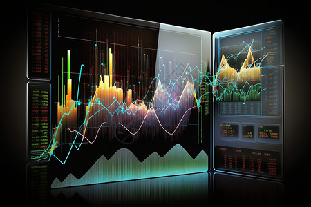 彩色折线图显示股票信息的屏幕插画