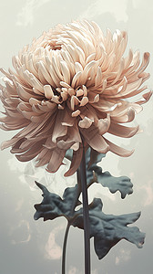 单支白菊菊花单叶高清图片