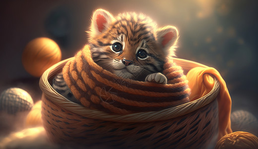 老虎斑可爱小老虎动物插画