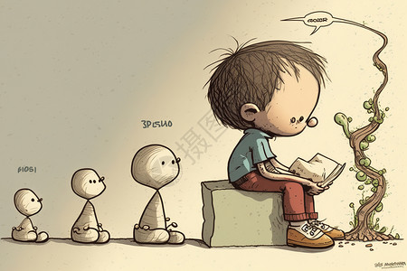 正在思考的人正在看书思考的男孩插图插画