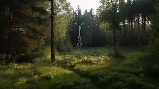 森林里的发电风扇背景图片