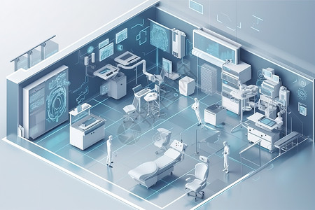 科技生产2.5D科技智能医疗保健治疗中心插画
