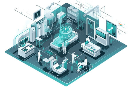 AI研究领域2.5D科技智能医疗保健治疗中心插画
