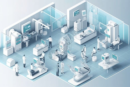 AI研究领域2.5D科技智能医疗保健治疗中心插画