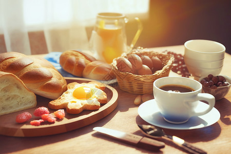 窗户边美味的早餐背景图片