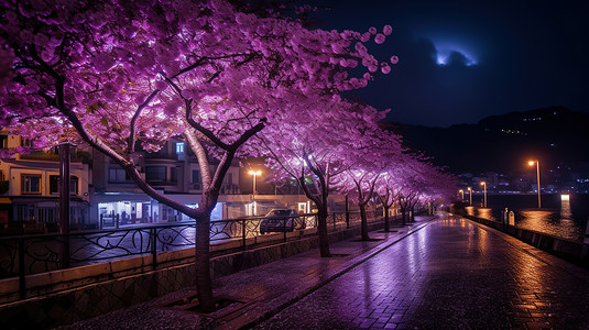 街边樱花树图片
