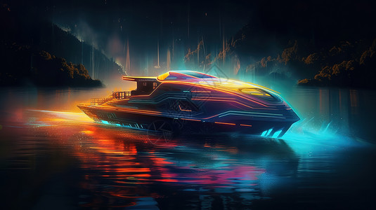 科技灯光游艇背景图片