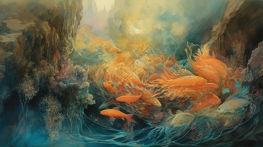 水底的红鲤鱼背景图片