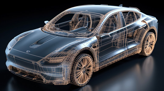 3D线3D车子模型插画