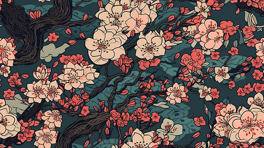 日式樱花花枝绘画背景图片