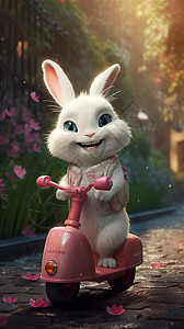 骑粉色小摩托的兔子背景图片