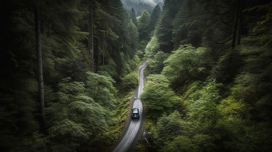 展示汽车山路森林里行驶的汽车背景