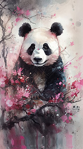 彩色水墨熊猫图片