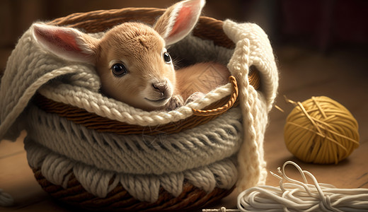 篮子里的小兔子篮子里的动物插画