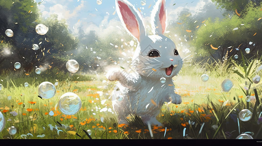 兔子泡泡油画图片