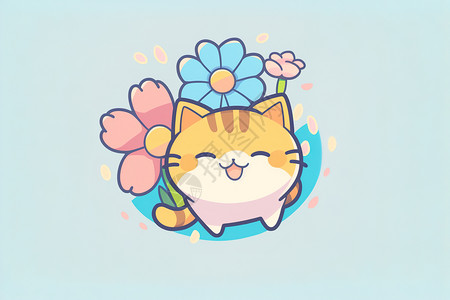 彩色可爱花朵猫咪背景图片