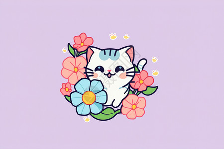 彩色可爱花朵猫咪背景图片