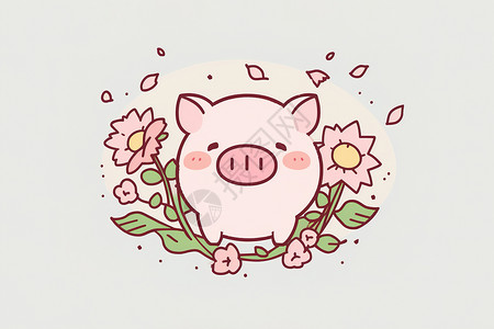 可爱猪头像彩色可爱花朵猪猪插画