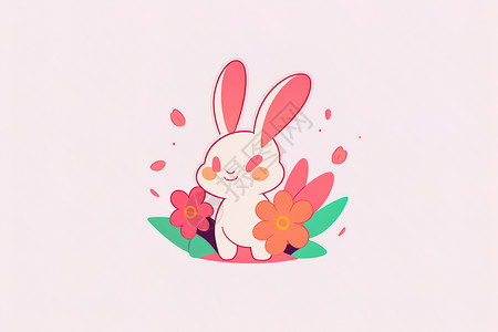 彩色可爱花朵兔子图片