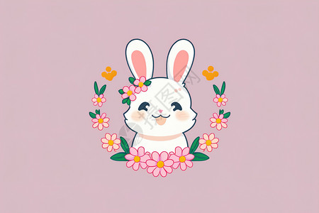 彩色可爱花朵兔子背景图片