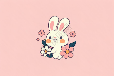 彩色头像彩色可爱花朵兔子插画