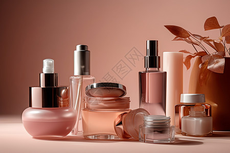 瓶身透明不同型号化妆品背景