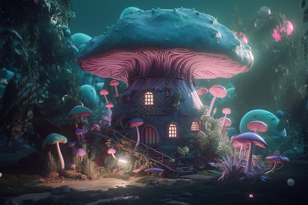 梦幻蘑菇屋背景图片
