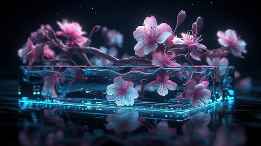 水里的樱花花枝背景图片