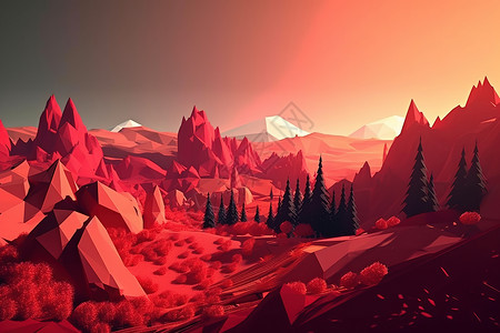 红色晚霞山谷背景图片