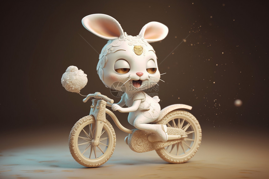 骑自行车的可爱小白兔图片