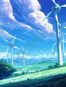 风力发电彩绘背景图图片