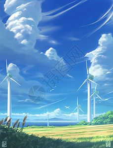 电能风车插画背景图片
