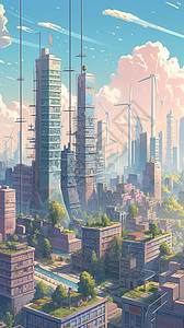 未来城市建筑线条插图图片