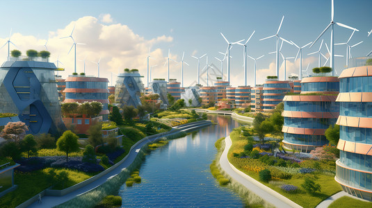 城市电网风能和太阳能使用场景插画