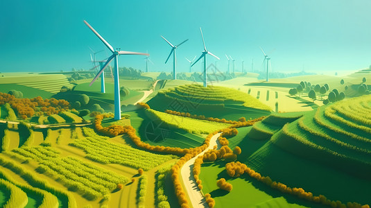 运输风电绿色新能源场景插画