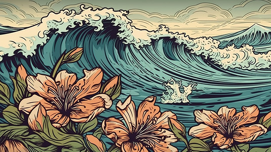 大海花朵波浪图片