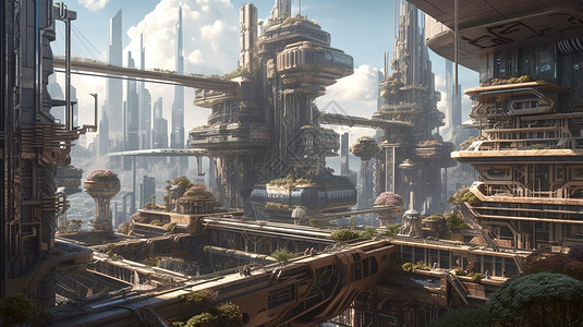 城市建筑高清高清科幻城市唯美背景插画
